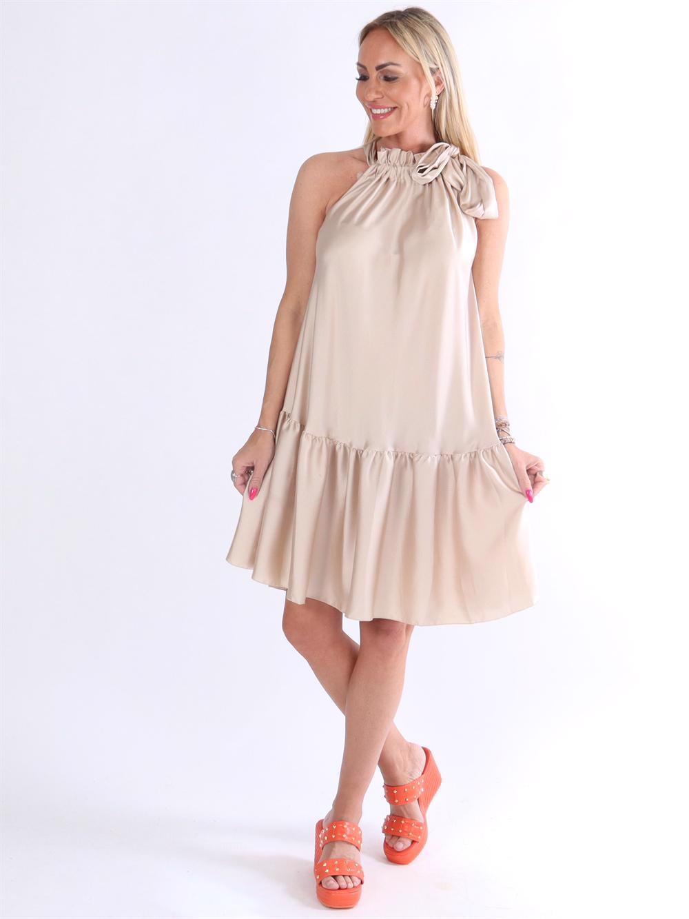 Najasofie - Klänning i sidenlook med rosett